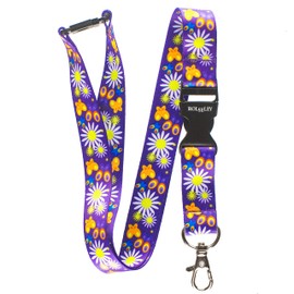 Rolseley ID Card Holder and Lanyard Neck Strap Purple with Daisies Pattern with Metal Lobster Claw Clip and Safety Breakaway