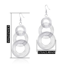 SLSF Unique Lightweight Chic 70s 80s 90s Long Metal Disco Multiple Twist Circles Gold Silver Dangle Drop Earrings for Women Girls Statement Jewelry Gifts, Metal, n/p,
