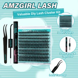 Lash Clusters Kit 200pcs, Eyelash Extension Kit 70D D Curl Diy Cluster Eyelashes Extensions Eyelash Bond and Remover Waterproof Lash Applicator Tools for 9-16mm Mix Lashes Beginner Self Use at home