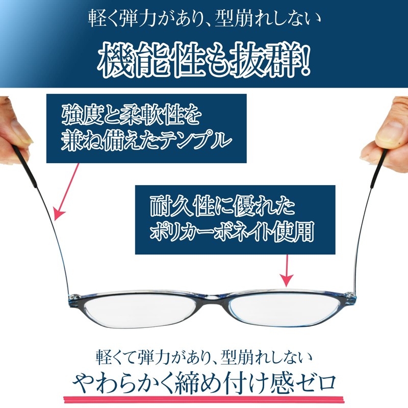 [PrePiar] 老眼鏡 1.0 超薄型 ブルーライトカット ３ヶ月保証 コンパクト 軽量 グレー メンズ