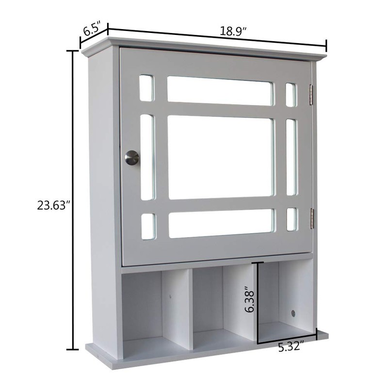 ROUWAN Single Door Three Compartment Storage Bathroom Cabinet –White