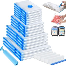 21 Pack Vacuum Storage Bags,Vacuum Seal Bag with Hand Pump, 3 Jumbo+4 Large+4 Medium+6 Small+4 Roll Up Bags, 80% Space Saver Bags for Clothes,Comforters and Blankets, Home Travel Essentials