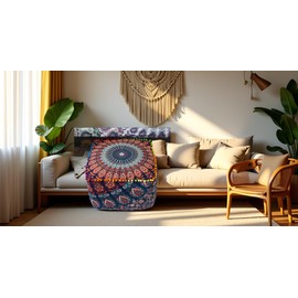 CRAFT KALA Indian Square Patchwork Traditional Pouf Cover Indian Living Room Poufs Cover Decorative Designer Ottoman Home Living Footstool Pom Ottoman Cover Decor 20X20X14 inches, Multi-Color Mirchi