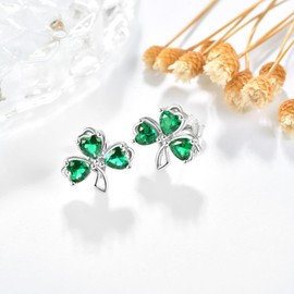 KINGWHYTE Clover Earrings 925 Sterling Silver Clover Leaf Earrings Green St Patricks Day Earrings Irish Jewellery Gifts for Women Girls Ladies, Sterling Silver, Not known.