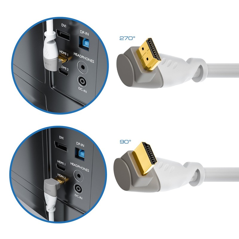 deleyCON 3.0 m HDMI 90° Angle Cable - Compatible with