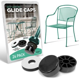 Wrought Iron Patio Furniture Feet Caps (24 Pack, Black) - 1.5" Round Patio Furniture Feet Protectors, Outdoor Chair Glides, Outdoor Sliders for Chairs & Tables