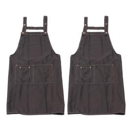 2 Pcs Black Cotton Apron Kitchen Breathable Oil Resistant Apron Restaurant Waiter Apron