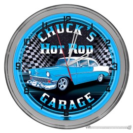Decorative Concepts Muscle Car Hot Rod Garage Custom 16" Blue Light Up Neon Wall Clock