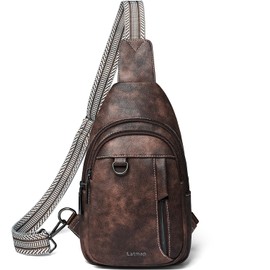 LATMAP 7L Sling Bag for Women Men Leather Small Sling Backpack Daypack Anti Theft Fanny Pack Crossbody Purse Travel, Coffee