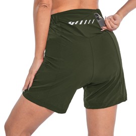 Womens Mountain Bike Shorts 2 in 1 Padded Cycling Women Biking Underwear with Padding Riding Bicycle Shorts Zipper Pocket Olive Green