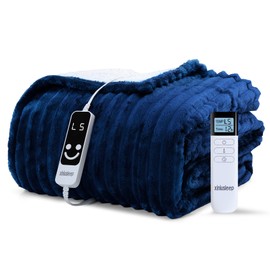 XINIUSLEEP Heated Blanket Electric Blanket 62"x84", Soft Flannel Sherpa Electric Throw with 5 Heating Level & 1-12 Hour Auto Off, Heated Throw with Overheating Protection, Machine Washable (Navy Blue)