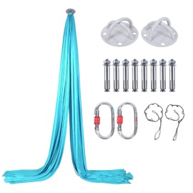 Aerial Silks Kit - 2 Daisy Chains, 2 Stainless Steel Carabiners, 8 Expansion Screws For Concrete Structure, 2 Ceiling Brackets For Aerial Arts & Soft (Aerial silk - Blue New)