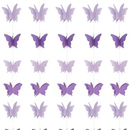 5 Pieces Butterfly Garland Decorations 3D Butterfly Banner Garland Purple Butterfly Paper Hanging Garland for Baby Shower Birthday Home Wedding Proposal Party Decor Supplies, Large