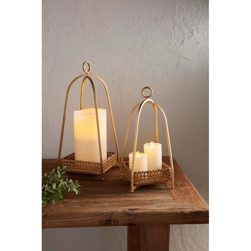 Mud Pie Cane Tray Lantern; Small 16" X 6 1/2"