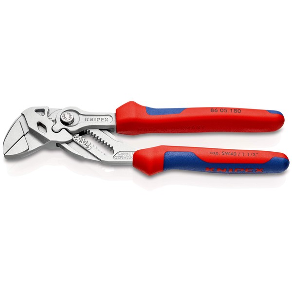 Knipex Pliers Wrench pliers and a wrench in a single tool chrome-plated, with multi-component grips 180 mm (self-service card/blister) 86 05 180 SB