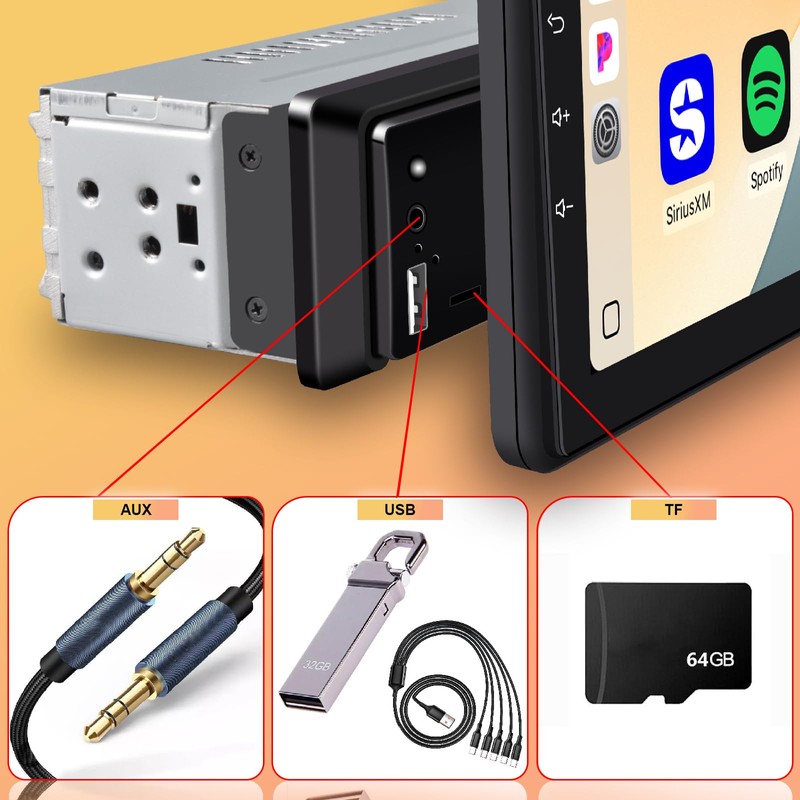 9” Single Din Car Stereo with Wireless Apple Carplay, Car