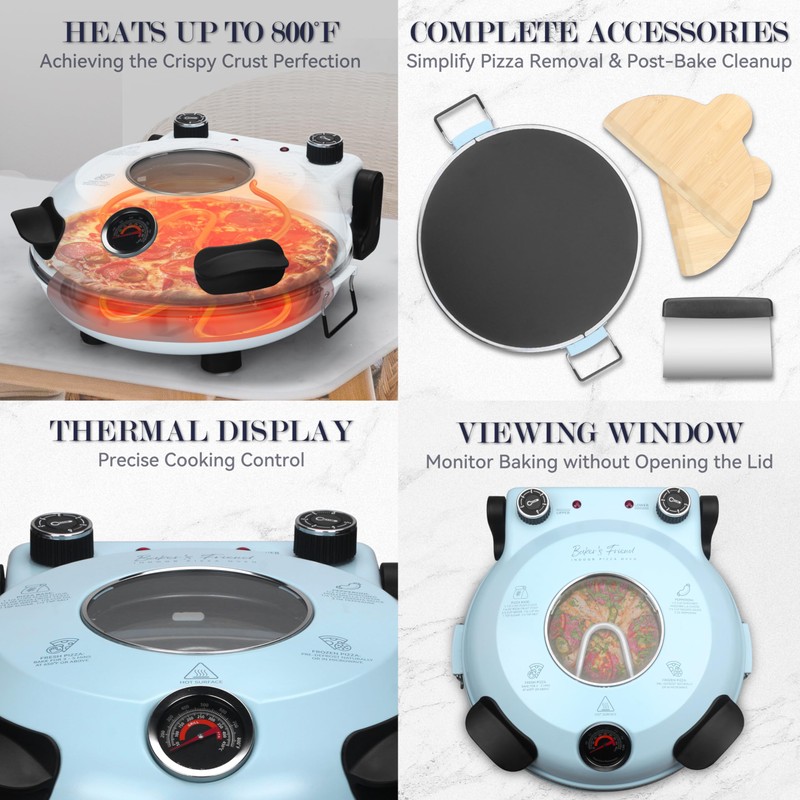 Baker's Friend Electric Pizza Oven Indoor Countertop, 12 Inch Maker
