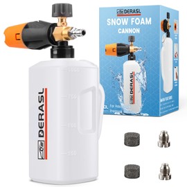 DERASL 1L Foam Cannon for Pressure Washers - Adjustable Nozzle, 1/4 Inch Quick Connection, Snow Foam Lance for Car Washing, Additional 1.1 mm & 1.35 mm Nozzle, Mesh Filter