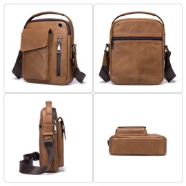 Men's Messenger Bag Small, Genuine Leather Man Purses and Bags Crossbody Travel Satchel Sling Bag with Headphone Jack Brown