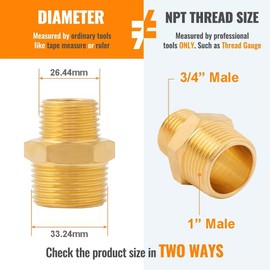 YRAKOZIN Brass Reducing Nipples - 1 Inch x 3/4 Inch Male Thread / External Thread Diameter 33 mm x Male Thread Diameter 26.5 mm, Suitable for Drinking Water, Sanitary Connectors, Accessories for Water
