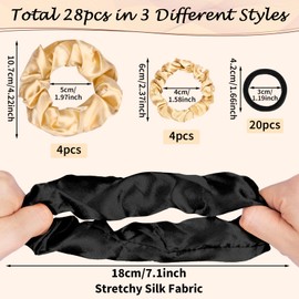Pack of 28 Hair Bobbles, Silk Scrunchies, Black Elastic Hair Bobbles, Soft Satin Scrunchies, Stretch Hair Bands, Ponytail for Thick Hair, Women, Girls, Women