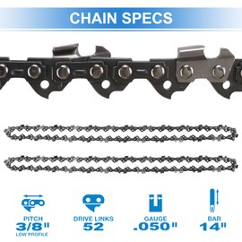 AAAQQ 14 Inch Chainsaw Chain for WORX WG305.1 WG305,14" Chainsaw Replacement Chain for Sun Joe SWJ599E SWJ699E RYOBI RY3714 ECHO CS-310 and More-. 3/8" .050" 52 DL (2 pcs)