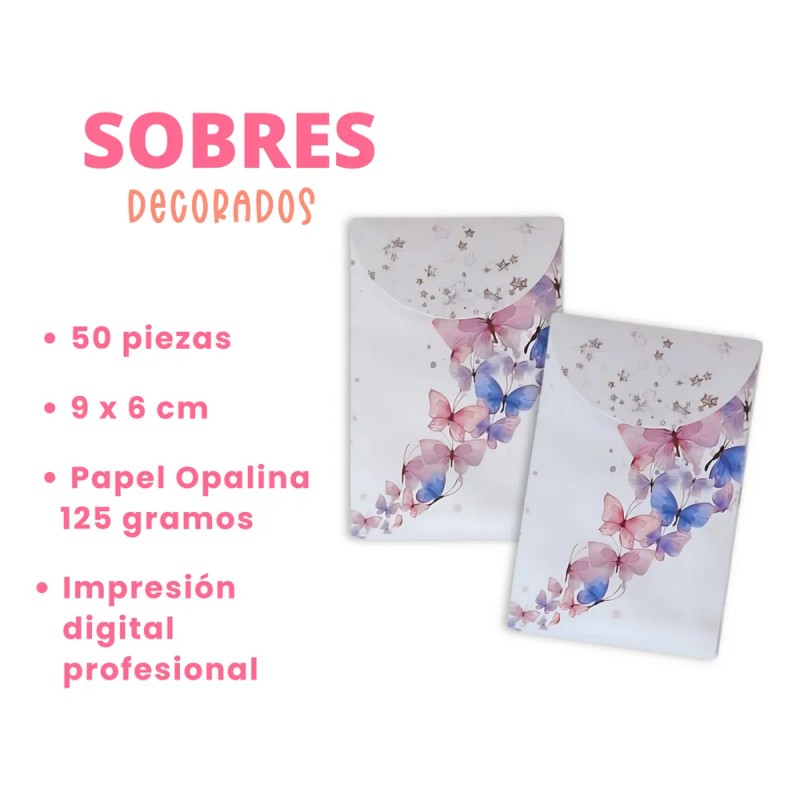 Sobres De Dinero, Decorados, Pequeños, Mariposas Celeste Celeste Mariposas Lila