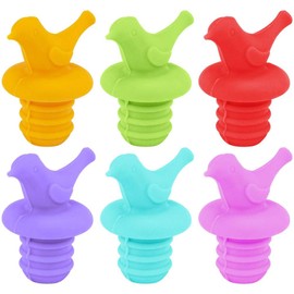 Southern Homewares Little Bird Set of 6 Colorful Silicone Wine Bottle Stopper Reusable Cute Gift Set, One Size, Multicolor