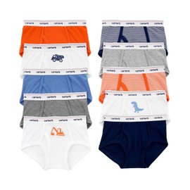 Carter's Little Boys Cotton Briefs 10 Pack (Orange Stripes(3H738810)/White, 2-3T)