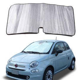The Original Windshield Sun Shade Compatible with Fiat 500 2010-2025+ Abarth 595 2014-2024 Car Windshield Reflective Sunshade Protector Sun Shade Accessories (Silver)
