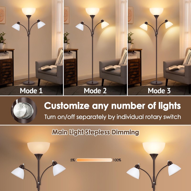 Coucrek Floor Lamp for Living Room,72" Dimmable Torchiere Lamp with