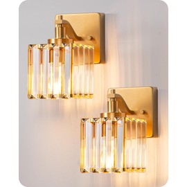 EDISHINE Bathroom Vanity Light, Modern Bathroom Lighting Fixtures Over Mirror, Wall Sconces Set of Two with Crystal Shade, Bath Lamp for Living Room, Bedroom, Powder Room, E26 Base, Gold