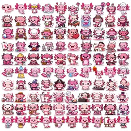 100 Pcs Cute Axolotl Stickers - Pink Kawaii Axolotl Waterproof Bulk Sticker for Kids, Cartoon Animal Bulk Decals for Journaling Water Bottle Laptops Decorations Gift for Women