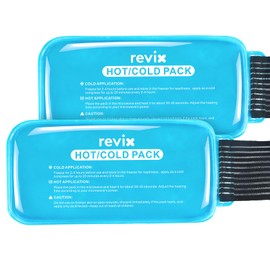 REVIX Ice Packs for Injuries Reusable, 2 Packs Hot & Cold Gel Ice Packs with PVC Cooling Design & Adjustable Strap, Flexible Therapy on Joints, Muscles, Shoulder, Back and Knee (10" x 5" Blue)