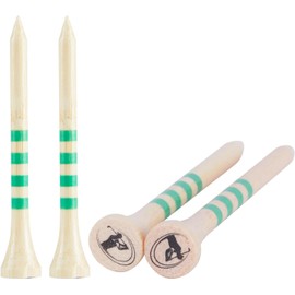 Putt Pursuit 7cm/ 70 mm Golf Tees (25 Pack) - Premium Natural Bamboo Material - Sturdy & Biodegradable - Professional Tees - Curved Top for reduced friction - Natural Colour Tees with 4 Green Stripes