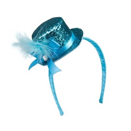 TH-MP Mini Top Hat Headband Cylinder Mini Hat Miniature Hat Glitter Hat Women's Costume Accessory (Light Blue)