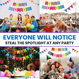 Set of 2 Happy Birthday Banners, Reusable Party Decorations for All Ages, Perfect for Happy Birthdays of Boys, Girls, Men & Women, Vibrant Multicolour Design, Easy Setup