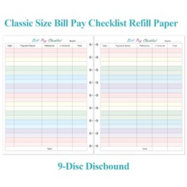 Bill Pay Checklist Refills - 50 Sheets/100 Pages Classic Size Colorful Monthly Budget Forms for 9-Disc Happy Planners, 7"x9.25"