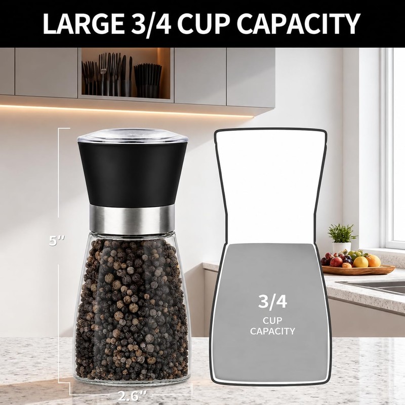 Premium Salt and Pepper Grinder Set of 2, 6 oz