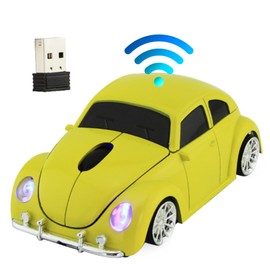 Wireless Classic Beetle Mouse 2.4GHz Optical USB Mouse with Headlights, 1600 DPI Plug & Play, Fun Car Design for Laptop, PC, Mac, Windows, Mac OS, – Cool Mini Mouse Gift for Kids, Students, Office Use