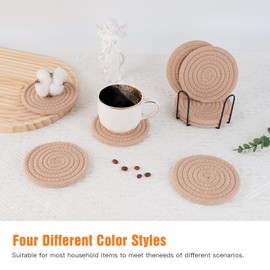 Cotton Woven Coasters with Holder - Absorbent Coasters Set of 8 for Table Protection, Home Decor, Glasses, Cups, Bar, Housewarming Gift