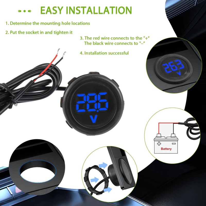 EPLZON 2pcs Digital Voltmeter DC 4-100V 2 Wires 3-Digit LED
