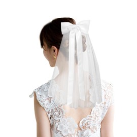 LEYOLO Bridal Veil Bow Pearl Wedding Veil Bachelorette Veil Tulle Layer Bow Veil Bachelorette Party Decorations Bride To Be Gift (Satin bow veil(16.6 inches long))