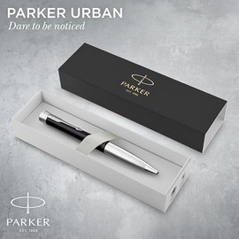 Bolígrafo PARKER Urban Twist | Negro apagado con adornos cromados | Punta mediana con repuesto de tinta azul | Caja de regalo