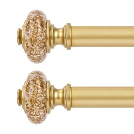 2 Pack Gold Curtain Rods for Windows 48 to 84 Inch, Decorative Vintage Crystal 1'' Diameter Curtain Rod with Gold Foil Finials, Adjustable Heavy Duty Easy Install Drapery Pole Set for Farmhouse
