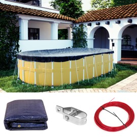 ShadeMart Custom Size 7' x 31' Premium Oval Blue Winter Swimming Pool Cover Tarp Safety Heavy Duty, Waterproof, UV Resistant (Cover Size:11' x 35' / 4 ft.Overlap)