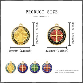 10Pcs 10Colors Metal Enamel Saint Benedict Medal Charm Gold Tone Round Medalla De San Benito Pendants for DIY Necklaces Bracelet Keychain Jewelry Making(1.24Inch)
