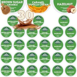 30-count K-Cup portion packs for Keurig K-Cup Brewers Variety with Green Mountain Flavors Caramel Vanilla Cream, Hazelnut, and Brown Sugar Crumble Packaged by Brightest Place