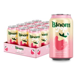Bloom Pop Prebiotic Soda 12 Pack, Strawberry Cream Flavor, 12oz Cans | Prebiotic Soda for Gut Health, Low Calorie Soda, No Caffeine, Healthy Soft Drink Alternative