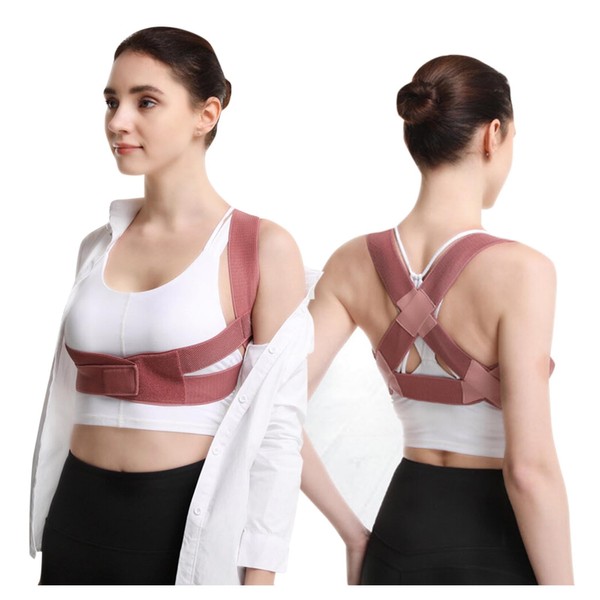 GWAWG Women's Back Straightener, Posture Corrector, Comfortable, Breathable and Adjustable, Provides Pain Relief, Back, Shoulder, Neck, Pink, M